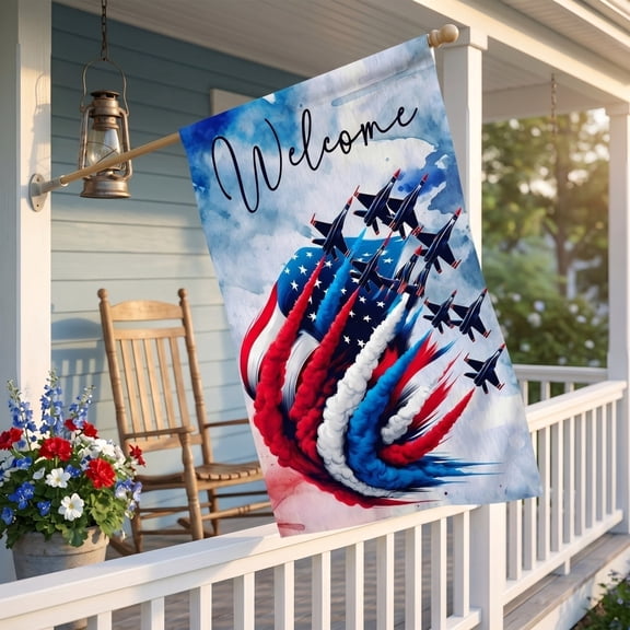 Honmine Independence Day Garden Flag Arrival, Digital Printed Linen Flag Outdoor Yard Decoration, 12x18 Inch Greeting Flag for Patio, Deck, Garden