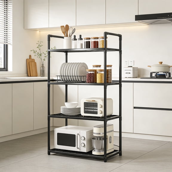Honmine Kitchen Rack Trolley, Floor Standing Multi Layer Storage Cart, Rolling Utility Shelf for Microwave, Bathroom, Living Room