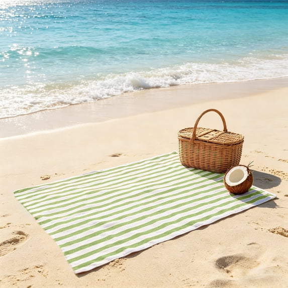 Honmine Large Beach Towel, 60” x 30” Highly Absorbent Cabana Stripe Beach Towel, Quick Dry Sand Free Lightweight Towels for Beach, Striped Color Scheme