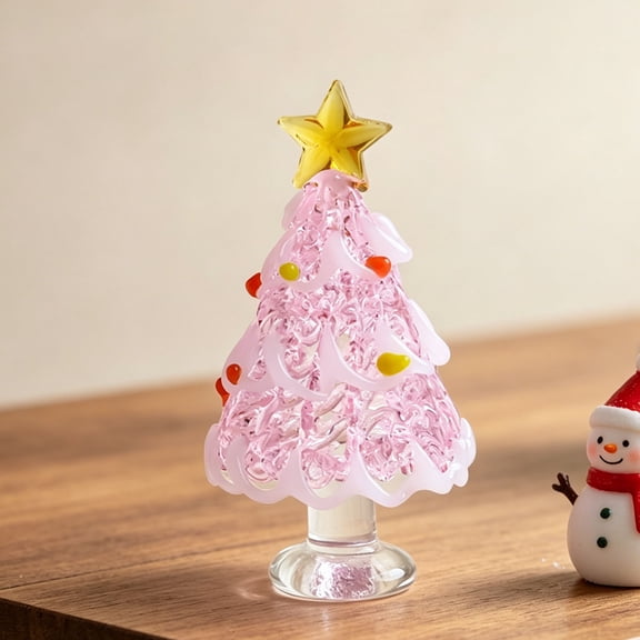 Honmine Mini Handmade Glass Christmas Tree Ornament, Small Desktop Crystal Xmas Tree Table Decor, Hand Crafted Glass Tree for Holiday Centerpiece Gift Box