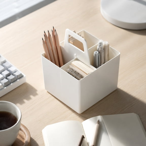 Honmine Multi-Compartment Desk Organizer Caddy, Portable Plastic Storage Caddy with Handle, Office Supplies and Makeup Organizer for Classroom, Home, and Dorm