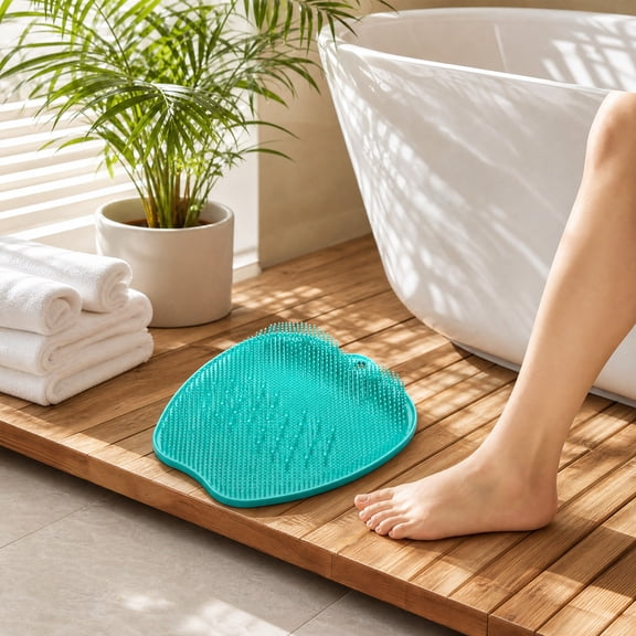 Honmine Multifunctional Skidproof Bath Mat, Back Scrubbing Soft Brush for Bathing, Non-Slip Foot and Back Massage Mat with Suction Cups for Shower