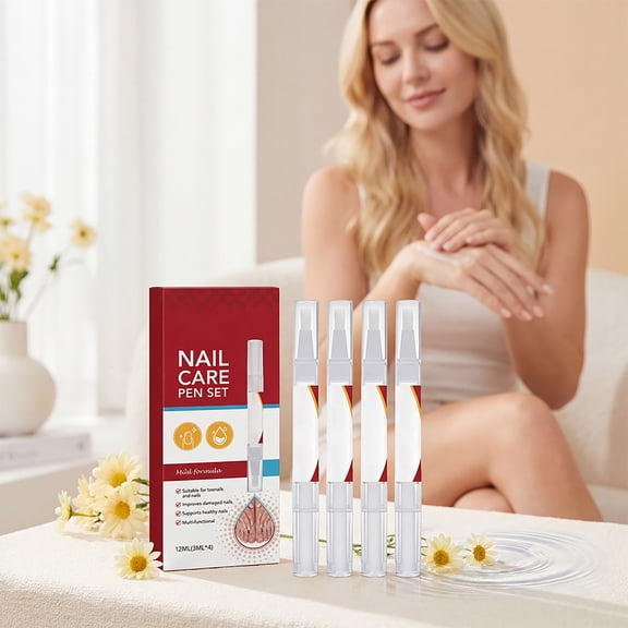 Honmine Nail Pen Set with Rotating Brush, Cuticle Care Pen with Extracts Strengthens Nails, Portable Dry Nail Treatment 0.4 fl oz
