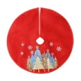 thumbnail image 1 of Honmine Red Canvas Christmas Tree Skirt 48 Inch, Gold Glitter Trees and Snowflakes Print, Xmas Rustic Farmhouse Holiday Party Tree Mat Decor, 1 of 5