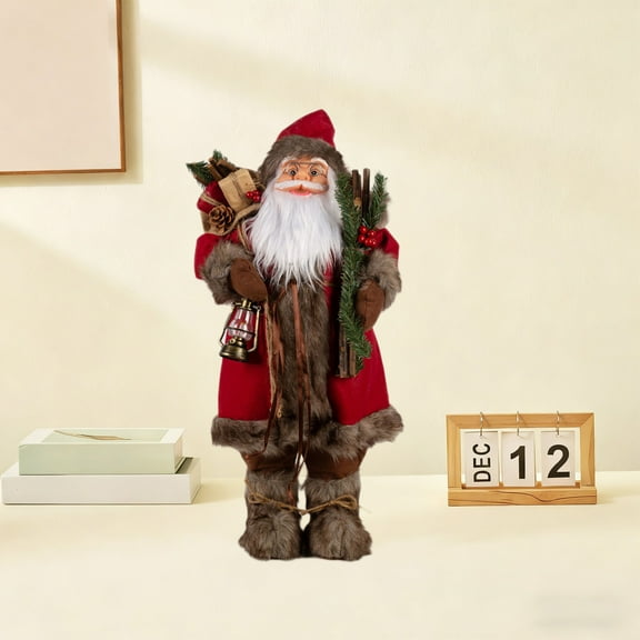 Honmine Santa Claus Doll 12 Inch Tall, Standing Position for Display, Christmas Decoration for Window, Mantel, Gift Idea, Holiday Tradition