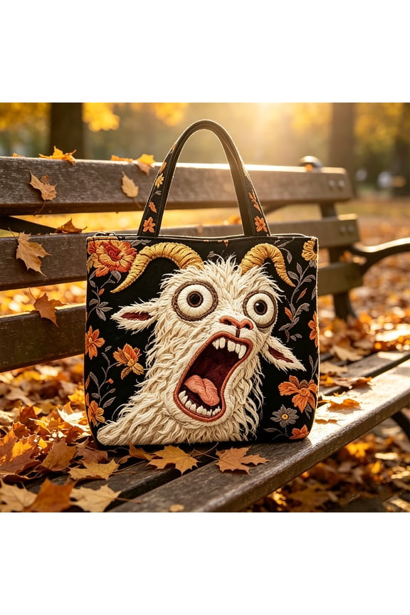 Screaming Goat Printed Handbag, Stylish Quilted Tote with Funny Animal Print, Novelty Shopper for Daily Commute, Beach