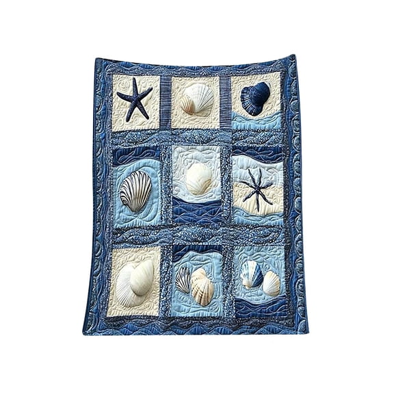 Honmine Sea Shells Print Blanket, Coastal Beach Themed Flannel Throw with Starfish Design, Plush Cover for Sofa, Bed, Living Room