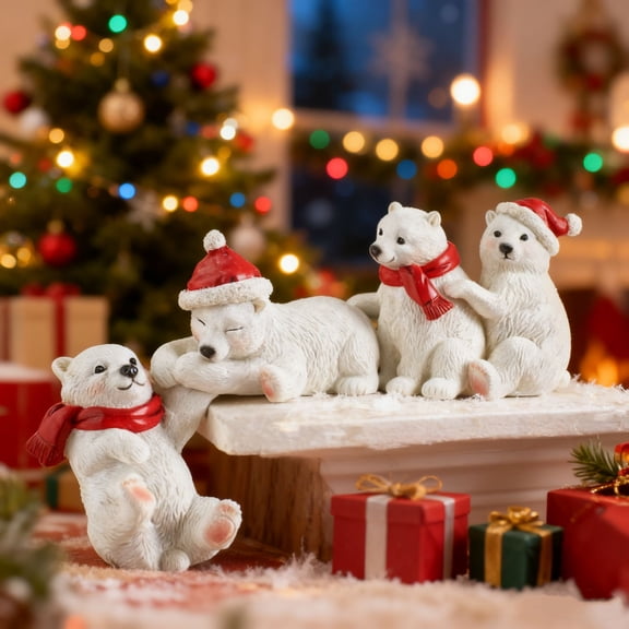 Honmine Snowman Statue Cute Christmas 4 Snowmans Figurine Mini Resin Figurine for Indoor Table Top Centerpiece Mantle Shelf Desk Home Decor