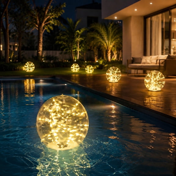 Honmine Solar Powered Floating Pool Light, Inflatable LED Ball with Auto Glow, Waterproof Luminous Orb for Pond, Patio, Garden, Party, Holiday Night