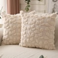 thumbnail image 1 of Honmine Spring Pillow Covers 18x18 inch Farmhouse Decor, Cream Eucalyptus Leaves Soft Plush Faux Fur Jacquard Spring Summer Throw Pillows for Bedroom Sofa Home Decor(1PC), 1 of 6