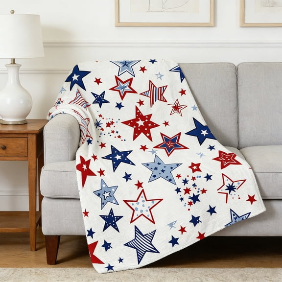 Honmine Summer Nap Blanket Independence Day Throw Blanket, Soft Lightweight Plush Fleece for Air Conditioned Rooms, Office Couch Travel Cozy Wrap Bedding, Patriotic Print
