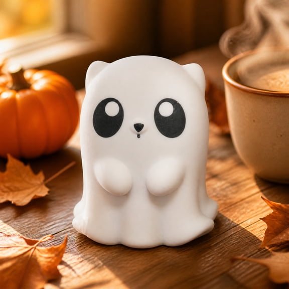 Honmine Super Cute Resin Ghost Figurine for Halloween, Mini Ghost Decoration for Shelf Table, Spooky White Ghost Statue for Mantel Desk