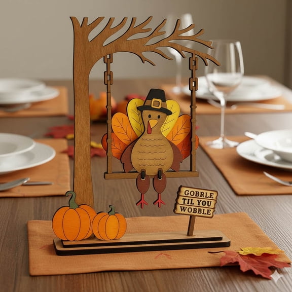 Honmine Swingin' Thanksgiving Turkey Decor Gift Wooden Fall Table Centerpiece Cute Farmhouse Autumn Home Decorations Swinging Turkey Sign for Indoor Outdoor Display Holiday Dinner Table Gift
