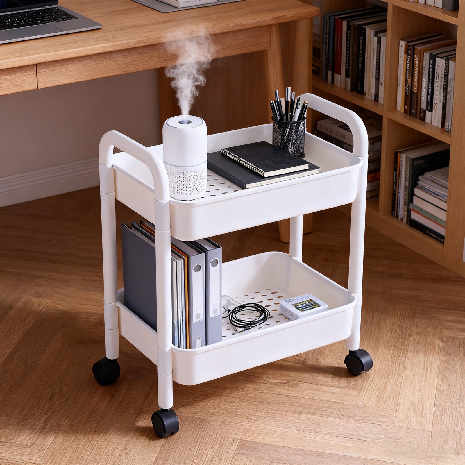 Honmine Two Tier Rolling Storage Cart, Multi-Level Mobile Floor Shelf ...