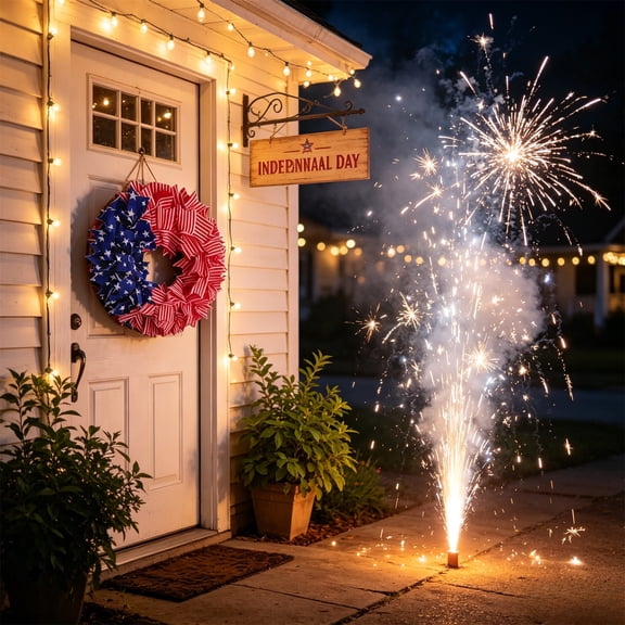 Honmine USA 4th of July Wooden Garland, 2D Patriotic Hanging Sign Decoration, American Flag Star Burst for Mantel Shelf Table Centerpiece