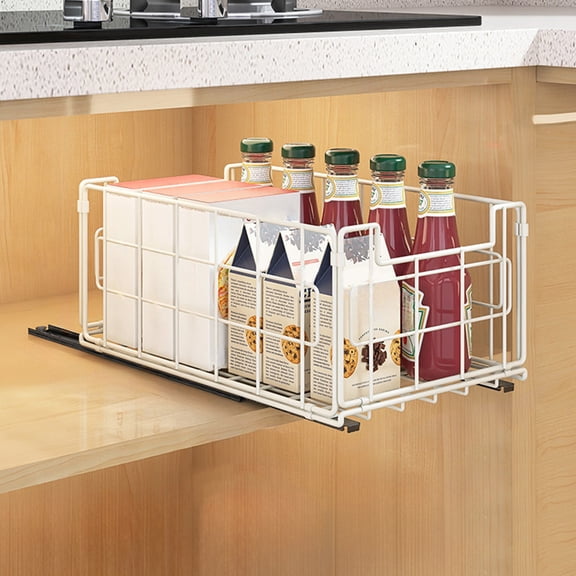 Honmine Under Shelf Storage Basket, Pull Out Cabinet Organizer Rack, Multi Functional Wire Bin for Kitchen, Bathroom, Pantry Layering