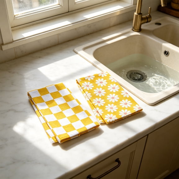 Honmine Waffle Weave Kitchen Towels Set of 2, Highly Absorbent Quick Dry Tea Towel for Kitchen Counter, Streak Free for Glass Cleaning, 380 GSM