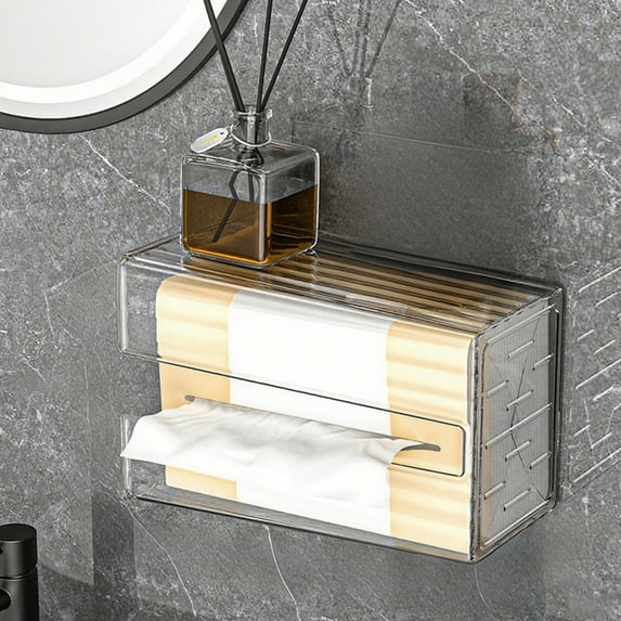 Honmine Wall-Mounted Tissue Box for Facial and Paper Towels - Luxury Transparent Hanging Dispenser for Bathroom, Kitchen, and Living Spaces