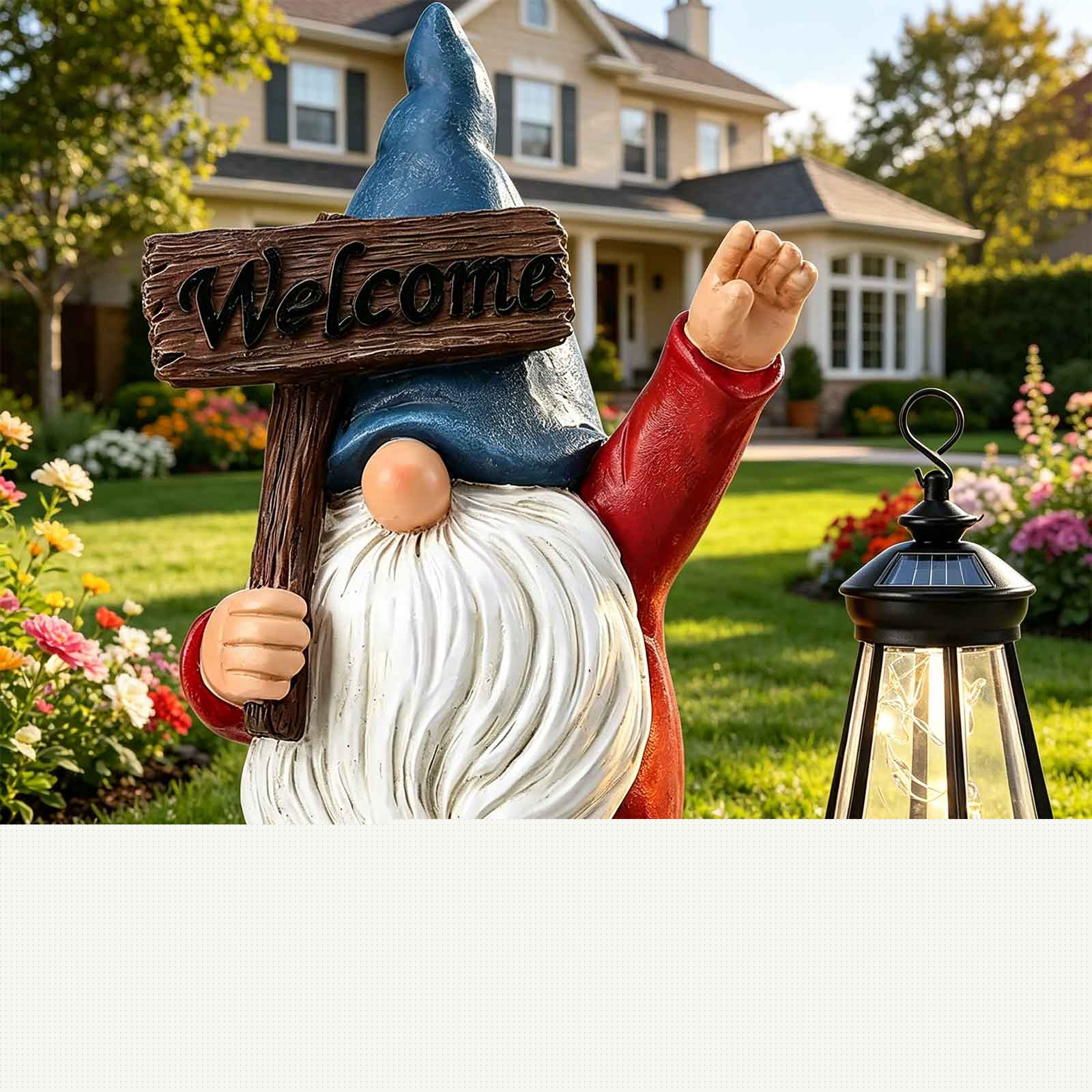 Honmine Welcome Gnome Statue with Solar, Resin Yard Decor for Patio, Light Up Gnome Figurine for Walkway, Garden Bed, Mailbox Area