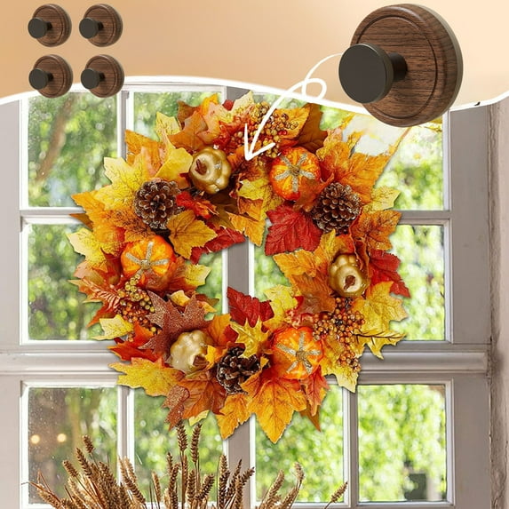 Honmine Wreath Hanger for Front Door, Heavy Duty Suction Cup Reef Hook for Glass Window/Over Door/Outdoor, Christmas/Thanksgiving/Halloween/July 4th/Easter/Valentine/Fall/Summer/Spring