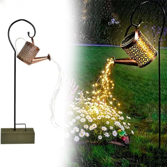 Honmine Wrought Iron Hollow Projection Lamp, Solar Outdoor Courtyard Garden Kettle Light, Plug Decorative Iron Solar Lamp with Shower Design for Patio
