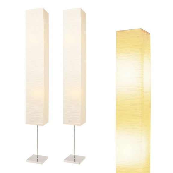 HonoDing 59"Modern Paper Floor Lamp, Japanese Floor Lamp with Rice Paper Lampshade, No Bulb (Square 2 Pack)