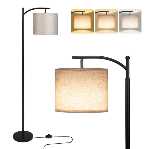 HonoDing 62.2-inch Art Deco style adjustable head black floor lamp with beige lampshade