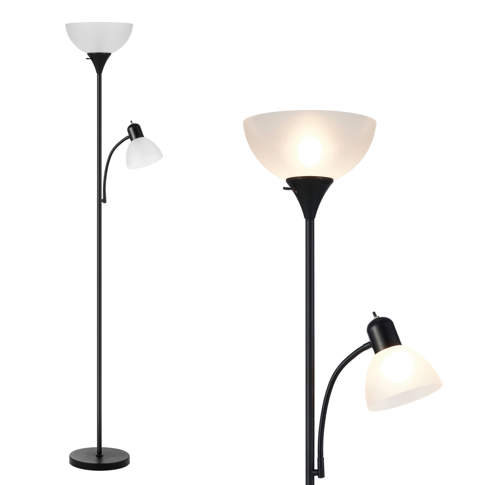 HonoDing 72'' Black Combo Floor Lamp With  Adjustable Reading Light,Modern Standing Lamp for Living Room, Bedroom, Office, No Bulb