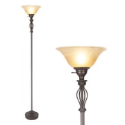 HonoDing Torchiere Floor Lamps for Living Room, Standing Lamp with White Alabaster Glass ShadeBrown