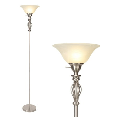 HonoDing 72"Torchiere Floor Lamps for Living Room, with White Alabaster Glass Shade,Brush Nickel