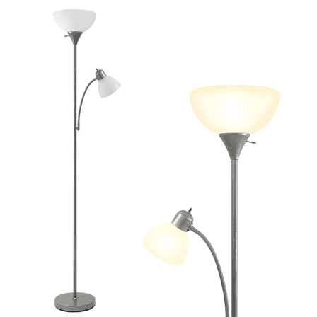 HonoDing 72'' Sliver Combo Floor Lamp With Adjustable Reading Light,Modern Standing Lamp for Living Room, Bedroom, Office, No Bulb