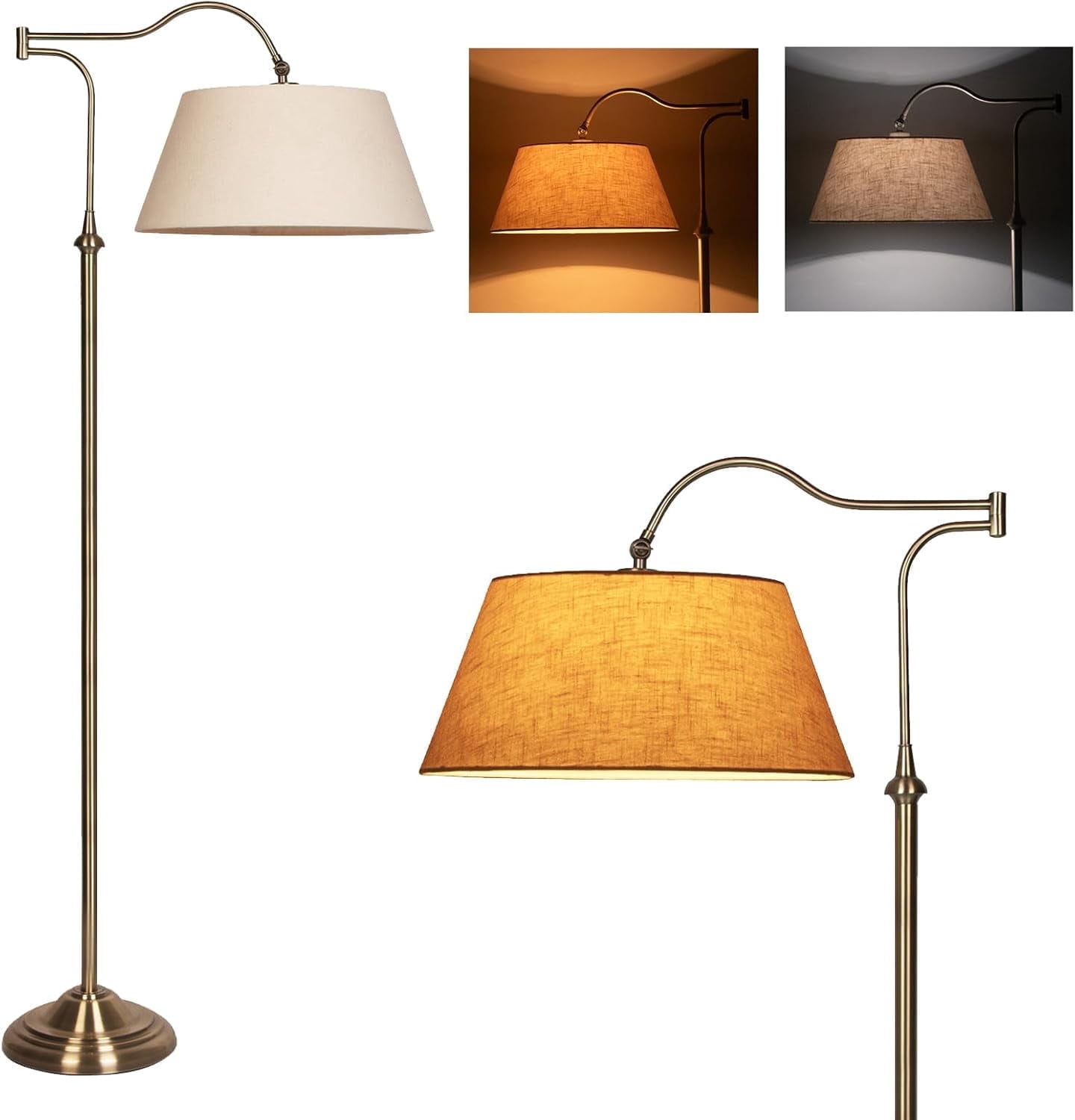 HonoDing Cantilever Floor Lamp, Standing Chandelier Floor Lamp with 180° Adjustable Swing Arm, Modern Floor Lamps with Linen Shade,Classic Lamp for Living Room Office Bedroom Reading(Bronze)