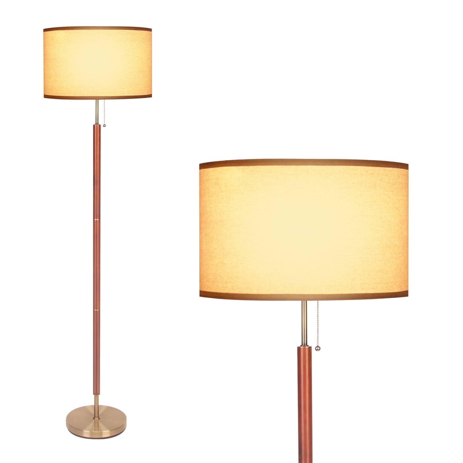 HonoDing Modern 64"Floor Lamp Wood with Beige Linen Shade