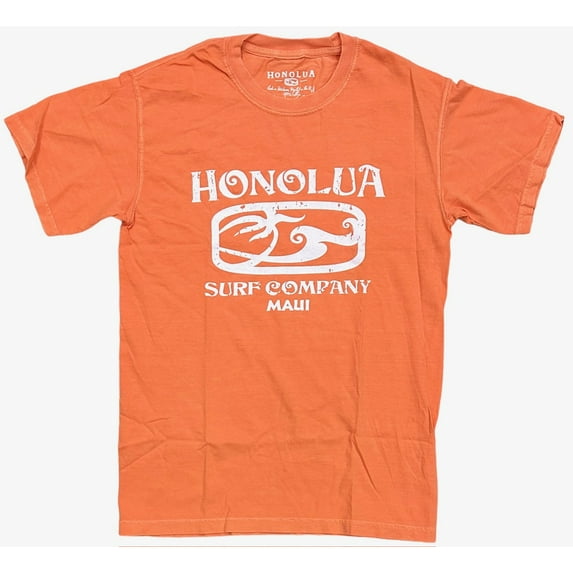 Honolua Surf Co. Men's Ma-Etched Maui Tee T-Shirt in Small Orange Vintage Wash (Small, Orange Vintage Wash)