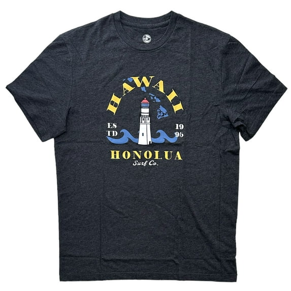 Honolua Surf Co. Men's T-Shirt Hawaii Lighthouse Soft Fabric Black Heather Tee (3X-Large, Black Heather)