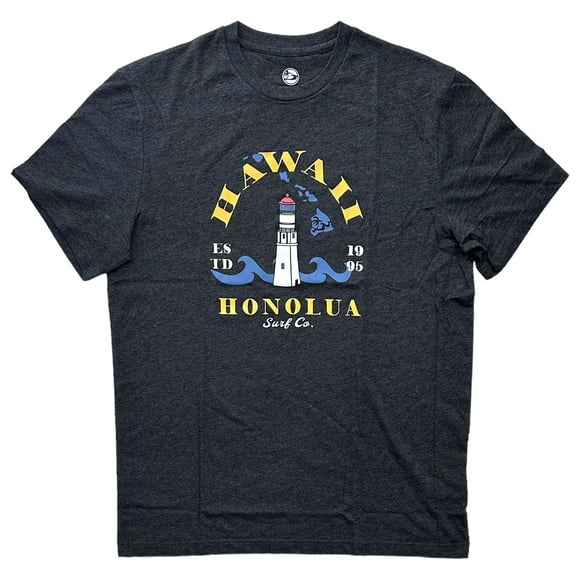 Honolua Surf Co. Men's T-Shirt Hawaii Lighthouse Soft Fabric Black Heather Tee (Large, Black Heather)