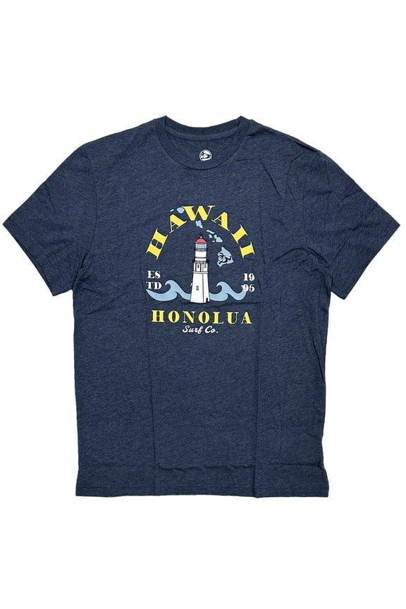 Co. Men's T-Shirt Hawaii Lighthouse Soft Fabric Black Heather Tee (Large, Navy Heather)