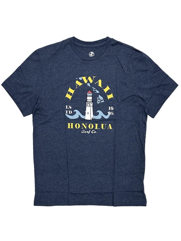 Co. Men's T-Shirt Hawaii Lighthouse Soft Fabric Black Heather Tee (Large, Navy Heather)