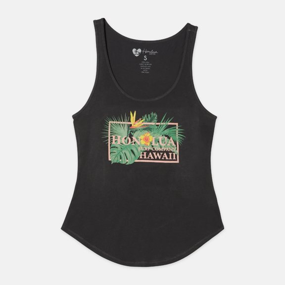 Honolua Surf Co. Women's Tank Top Flock to the Islands Sleeveless Tee T-Shirt (Large, Off Black)
