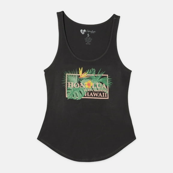 Honolua Surf Co. Women's Tank Top Flock to the Islands Sleeveless Tee T-Shirt (Medium, Off Black)