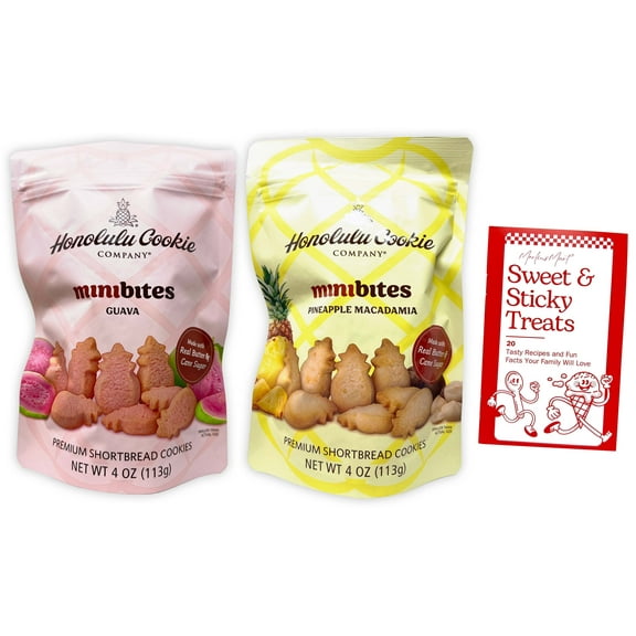 Honolulu Cookie Company mini Bites - 2 flavors - 1 each: Guava, Pineapple Macadamia (4 oz.) + MerlinsMart Zine