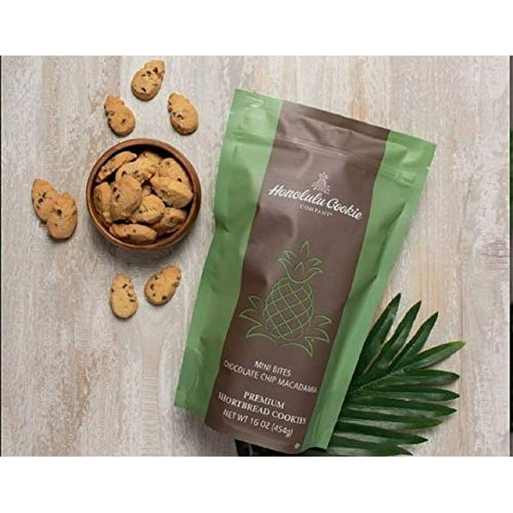 Honolulu Cookie Mini Bites Choc Chip Macadamia Shortbread Cookie, 16 Oz (4 Pack)