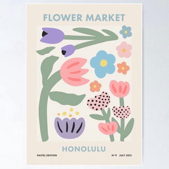 Honolulu Flower Market Danish Pastel Retro Travel Poster Poster, Poster Home Decor, Poster Only