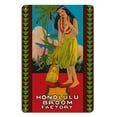 thumbnail image 1 of Honolulu Hawaii Broom Factory - Hawaiian Hula Girl - Vintage Advertising Poster c.1950s - 8 x 12 inch Vintage Wood Art Sign, 1 of 4