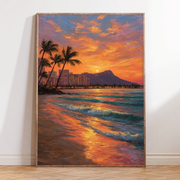 Honolulu Hawaii Diamond Head Sunset Print, Unframed Paper Print Size 8x12