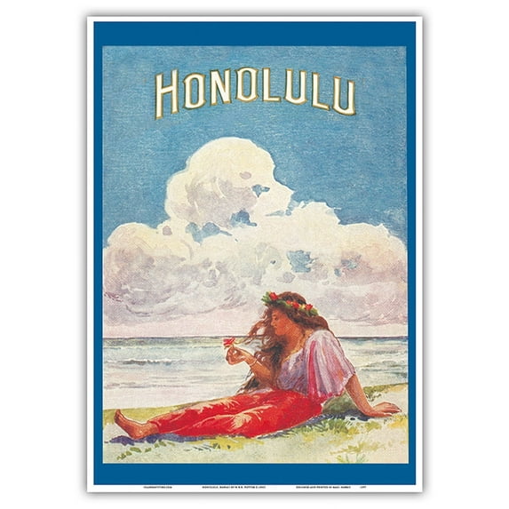 Honolulu Hawaii - Moana and Royal Hawaiian Hotels Booklet - Vintage Travel Poster by W.R.R. Potter c.1910s - Master Art Print 10in x 14in