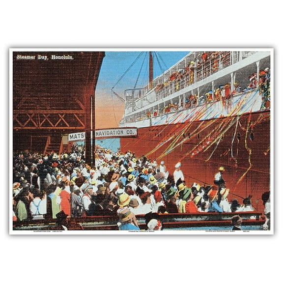Honolulu - Hawaii Steamer Day - Vintage Hawaiian Color Postcard c.1930s - Master Art Print 10in x 14in
