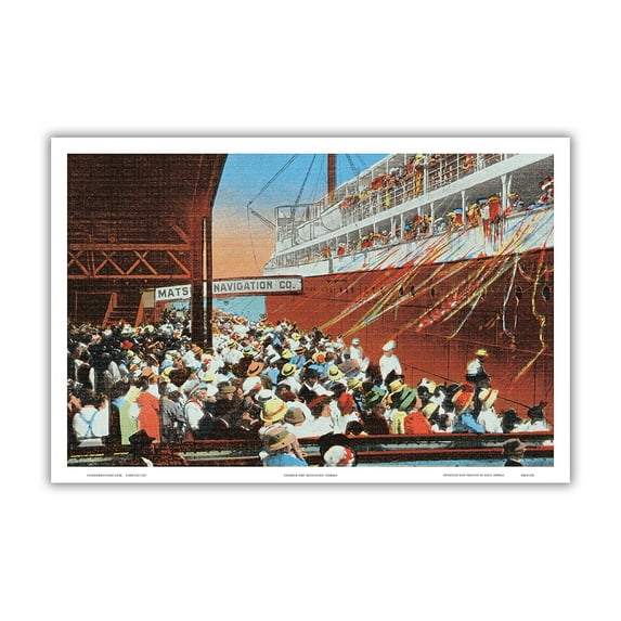 Honolulu - Hawaii Steamer Day - Vintage Hawaiian Color Postcard c.1930s - Master Art Print (Unframed) 12in x 18in