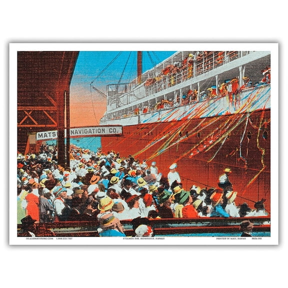 Honolulu - Hawaii Steamer Day - Vintage Hawaiian Color Postcard c.1930s - Master Art Print (Unframed) 9in x 12in