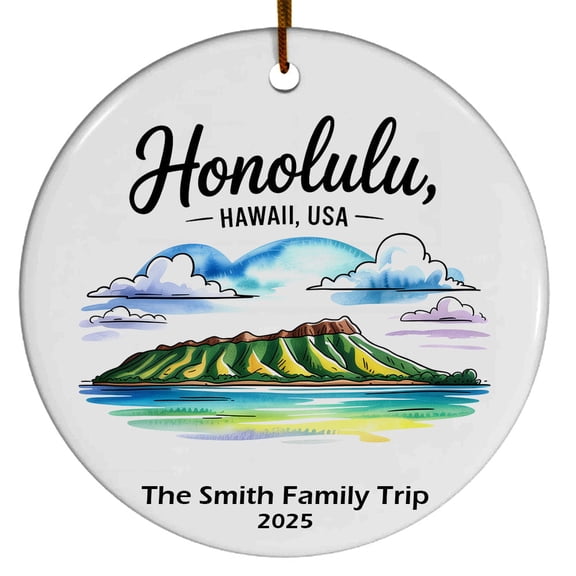 Honolulu Hawaii USA Diamond Head Christmas Ornament, Collection of City Travel Souvenirs for Family and Friends, Christmas Tree Ornament City Travel, Trips of The Year, Christmas Ornament 2025